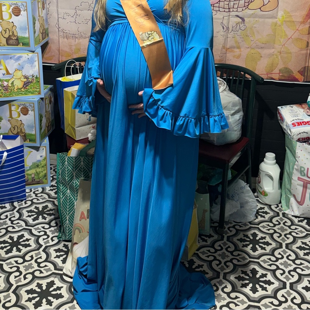 Royal Blue Ruffle bell Sleeve Maternity Maxi Dress